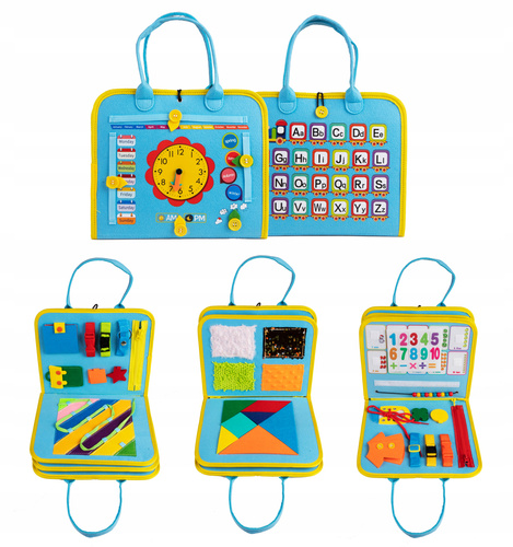 Tablica Manipulacyjna Interaktywna Niebieska Dwie Przekładki Montessori