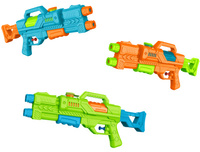 PISTOLET NA WODĘ Z POMPKĄ WATER GUN Z DWOMA LUFAMI, pak 144/72, 
trzy kolory: turkusowy, zielony i pomarańczowy, 
wymiar produktu: 37 x 15 x 4,5 cm