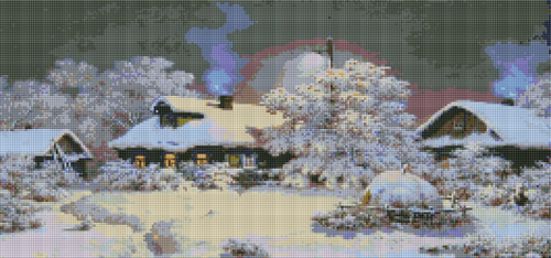 Diamentowa Mozaika Klimatyczny Zimowy Wieczór W Wiosce 80x40 Cm