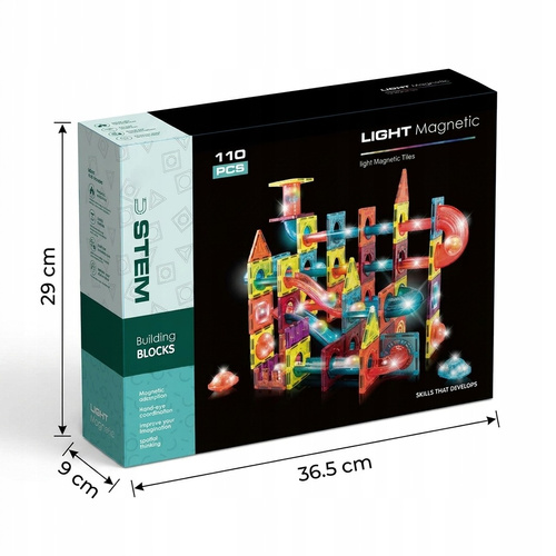 Klocki Magnetyczne Konstrukcyjne 3D Świecące LED Tor Kulkowy 110 Elementów