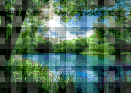 Diamentowa Mozaika Haft Jezioro Zielone Rozlewisko W Lesie 30x40 Cm