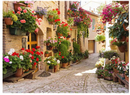 Diamentowa Mozaika Włoska Uliczka Z Kwiatami 30x40Cm Kreatywne Diamenty