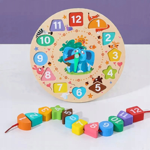 Zegar Drewniany Sorter Klocki Kształty Nawklekanka