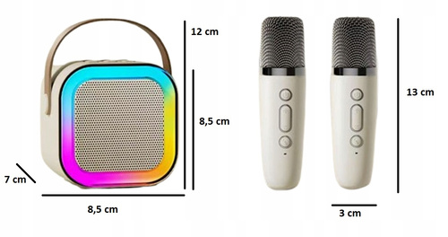 Głośnik Karaoke 2 Mikrofony Bluetooth USB Karta Pamięci Beżowy Światła LED