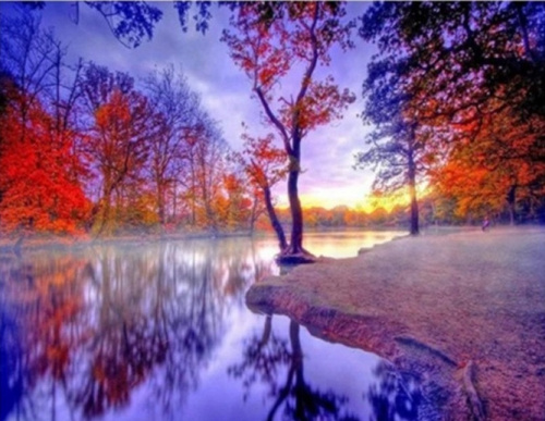 Diamentowa Mozaika Krajobraz Zalew w Lesie Jesienią 30x40CM