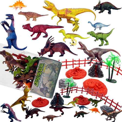 Dinozaury Figurki Zwierzęta Prehistoryczne Zabawa Akcesoria Wulkan Drzewa