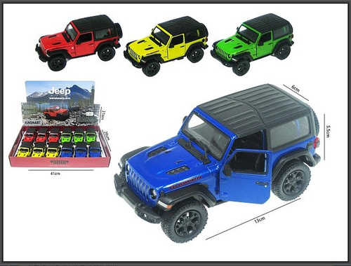 Jeep Wrangler 2018 4-kolory 1:34 napęd
pakowanie 12/72/144
Auto metalowe w skali 1:34 12cm z napędem i z otwieranymi drzwiami .
(display 42x28x6cm)
