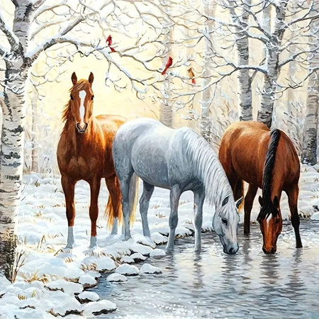 Malowanie Po Numerach Konie Nad Zimowym Stawem 50X40 Cm Z Ramą Kreatywne