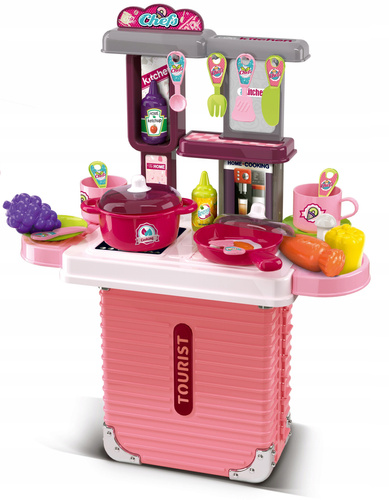 Kuchnia Dla Dzieci W Przenośnej Różowej Walizce Z Akcesoriami Zestaw