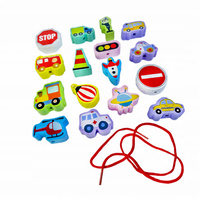 Drewniane Klocki Przeplatanka Do Nawlekania Na Sznurek Mix Farma/Pojazdy