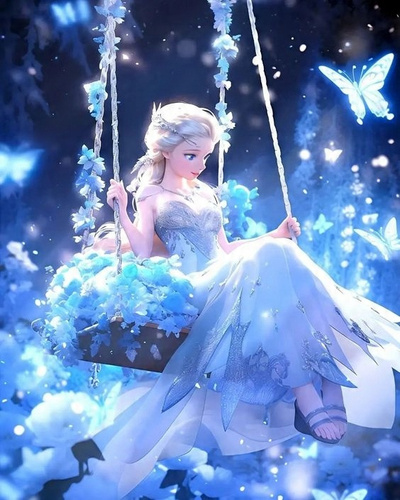 Malowanie Po Numerach Lodowa Księżniczka Na Huśtawce 40X50 Z Ramą