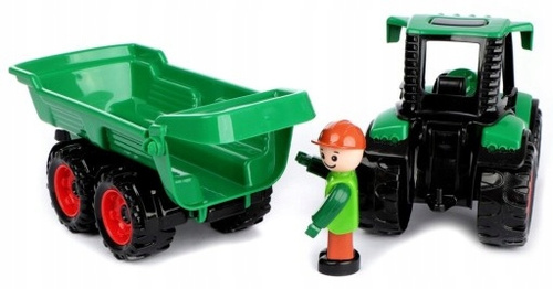 Traktor Z Przyczepką Autko Lena Trucks Zielony 38 Cm Zabawka Wytrzymała