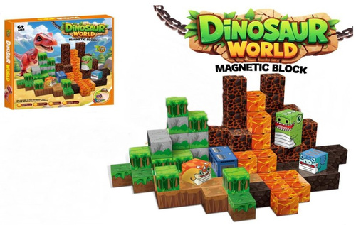 Klocki Magnetyczne Kwadratowe 100 Elementów Motyw Prehistoria Dinozaury