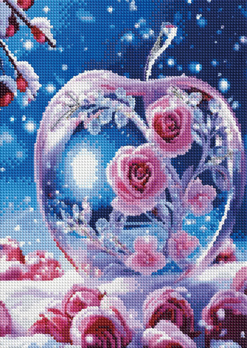 Diamentowa Mozaika Szklane Jabłko Z Różami Śnieg Zima 30x40 Cm