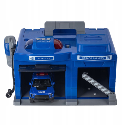 BAZA POLICYJNA GARAŻ Z SZLABANEM Z AUTEM POLICYJNYM RADIOWOZEM