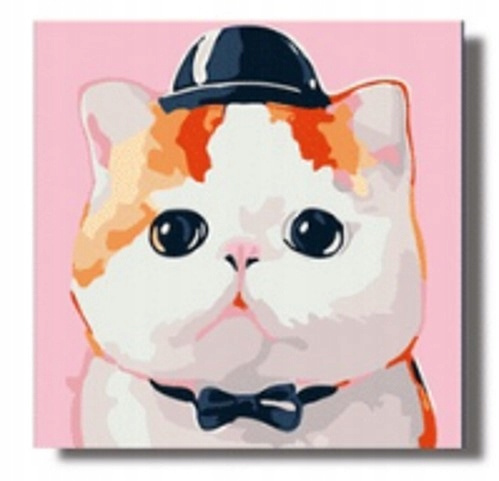 Malowanie Po Numerach Dla Dzieci Kot W Kapeluszu I Muszce 20x20 Rama