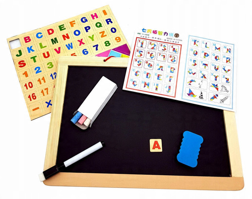 Tablica Układanka Dwustronna Z Pisakami I Kredą Edukująca Litery Kształty