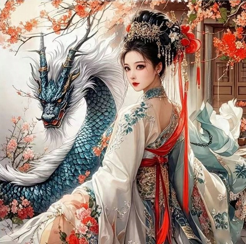 Diamentowa Mozaika Manga Kobieta Z Smokiem 30x40 Cm Kreatywne Diamenty