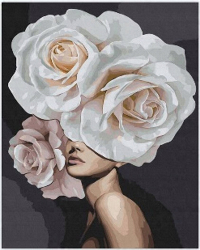 Malowanie Po Numerach Kobieta Z Białymi Różami 50X40 Cm Z Ramą Kreatywne
