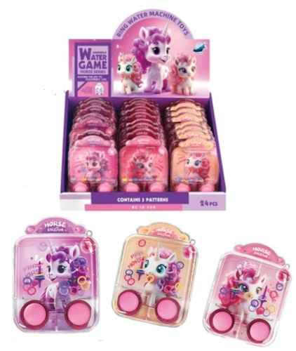 GRA WODNA JEDNOROŻCE MŁODE*24 BOX, pak 384/192
gre zręcznościowa z dwoma guziczkami,
trzy różne wzory,
display 24,
wymiary display: 20 x 25 x 11 cm
wymiary gierki: 10 x 2 x 7,5 cm
