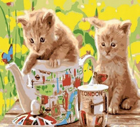 Malowanie Po Numerach Dwa Kociaki I Czajnik 50X40 Cm Z Ramą Kreatywne