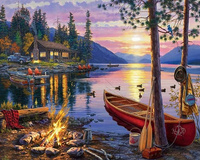 Malowanie Po Numerach Ognisko Obok Łódki 50X40 Cm Z Ramą Kreatywne