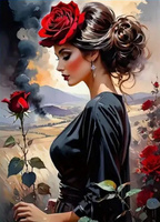 Diamentowa Mozaika Profil Kobiety Z Różami 30x40Cm Kreatywne Diamenty