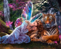 Diamentowa Mozaika Tygrys Z Śpiącym Elfem W Lesie 30x40 Cm Kreatywne