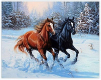 Diamentowa Mozaika Biegnące Konie Na Śniegu 30x40Cm Kreatywne Diamenty