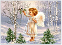 Diamentowa Mozaika Mały Aniołek Zimą W Lesie 30x40Cm Kreatywne Diamenty