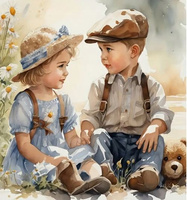 Diamentowa Mozaika Haft Kreatywny Dziewczynka I Chłopiec Na Łące 30x40 Cm