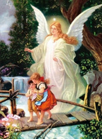 Malowanie Po Numerach Anioł Z Dziećmi Nad Mostem 40X50 Cm Na Ramie