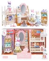 KRÓLIK-LALECZKA Z ZESTAWEM AKCESORIÓW PRZYTULNA SYPIALNIA, pak 24 
przesłodki zestaw zawiera: 1 x króliczek (do zebrania różne wzory strojów), piętrowe łóżko, toaletka (lustro, grzebienie, spreje, kosmetyki), taborecik, szafka na buty + 4 pary obuwia. 
wy