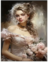 Diamentowa Mozaika Kobieta Z Bukietem Haft Kreatywny 30x40 Cm