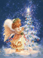 Diamentowa Mozaika Haft Aniołek Z Choinką Pierwsza Gwiazda 30x40 Cm