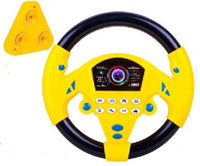 KIEROWNICA Z PRZYSSAWKĄ ŻÓŁTO CZARNA Z DŻWIĘKAMI- WOREK  144/72 
wymiar sztuki: 20x20x3 cm 
baterie 2 xAA (nie są załączone do zestawu)
waga: 165 g
