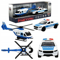 Zestaw Policja Auto Metalowe Helikopter Radiowóz Otwierane Drzwi dla Dzieci