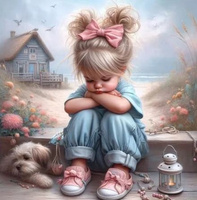 Malowanie Po Numerach Dziewczynka Obrażona Na Murku 40X50 Z Ramą