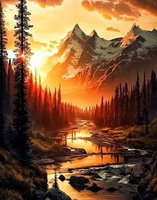 Diamentowa Mozaika Górska Rzeka I Zachód Słońca Haft Kreatywny 30x40 Cm