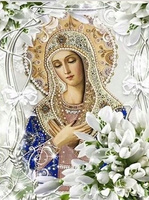 Diamentowa Mozaika Maryja W Białych Kwiatach 30X40 Cm Kreatywne Diamenty