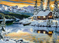 Malowanie Po Numerach Zaśnieżona Chata Nad Jeziorem 50X40 Z Ramą Kreatywne