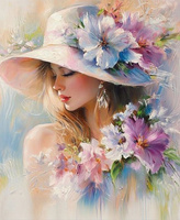 Diamentowa Mozaika Kobieta W Kapeluszu Z Kwiatami 30x40 Cm Kreatywne