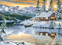 Diamentowa Mozaika Domek Nad Rzeką W Zimę 30x40 Cm Kreatywne Diamenty