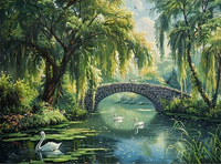 Malowanie Po Numerach Most Kamienny Nad Stawem Z Łabędziami 40X50 Z Ramą