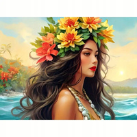 Diamentowa Mozaika Kobieta Z Kwiatami Haft Kreatywny 30x40 Cm
