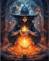 Diamentowa Mozaika Wiedźma Palenisko Halloween Haft Kreatywny 30x40 Cm