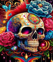 Malowanie Po Numerach Kolorowa Czaszka z Kwiatami 50x40 Z Ramą Kreatywne