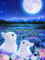 Diamentowa Mozaika Haft Diamentowy Króliczki I Księżyc 30x40cm