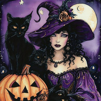 Diamentowa Mozaika Wiedźma Z Czarnym Kotem I Dynia Noc Halloween 30x40 Cm