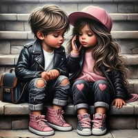 Diamentowa Mozaika Dziewczynka I Chłopiec Na Schodach 30x40 Cm